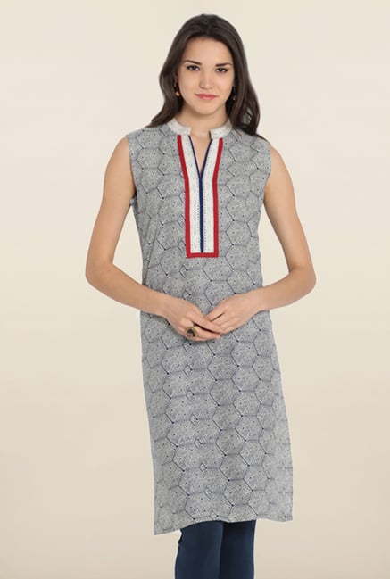 Soch Blue & White Printed Cotton Kurta Soch Blue & White Printed Cotton Kurta