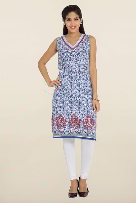 Soch Royal Blue & White Printed Cotton Kurta Soch Royal Blue & White Printed Cotton Kurta