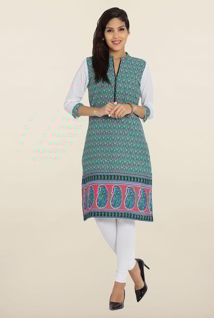 Soch Green & White Printed Cotton Kurta Soch Green & White Printed Cotton Kurta