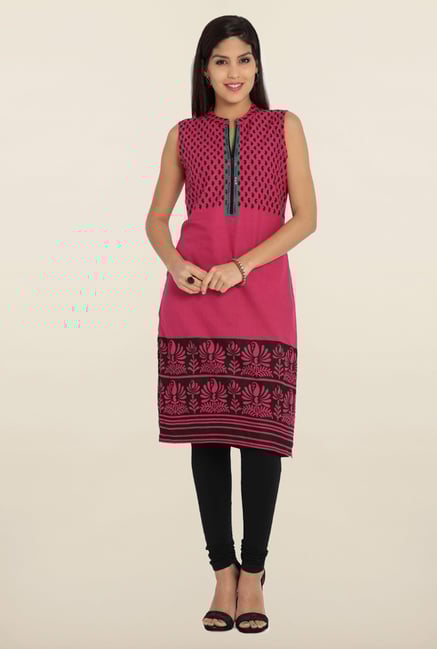 Soch Pink & Black Printed Cotton Kurta Soch Pink & Black Printed Cotton Kurta