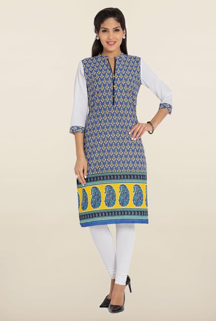 Soch Royal Blue & White Printed Kurta Soch Royal Blue & White Printed Kurta