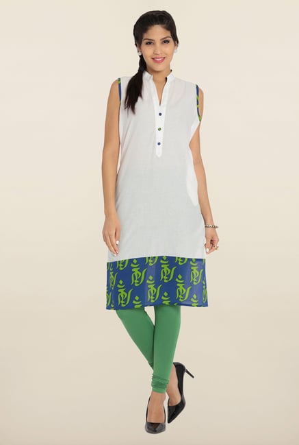 Soch White & Blue Printed Cotton Kurta Soch White & Blue Printed Cotton Kurta