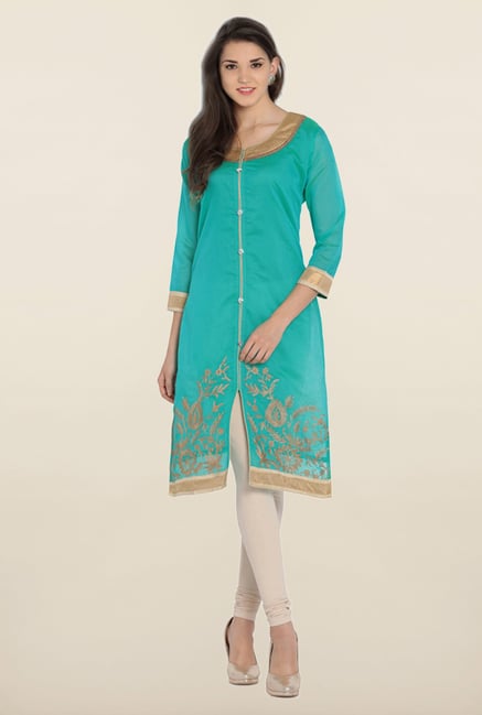 Soch Teal & Gold Chanderi Silk Kurta Soch Teal & Gold Chanderi Silk Kurta