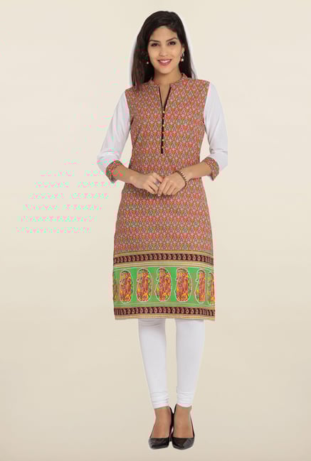 Soch Orange & White Printed Cotton Kurta Soch Orange & White Printed Cotton Kurta