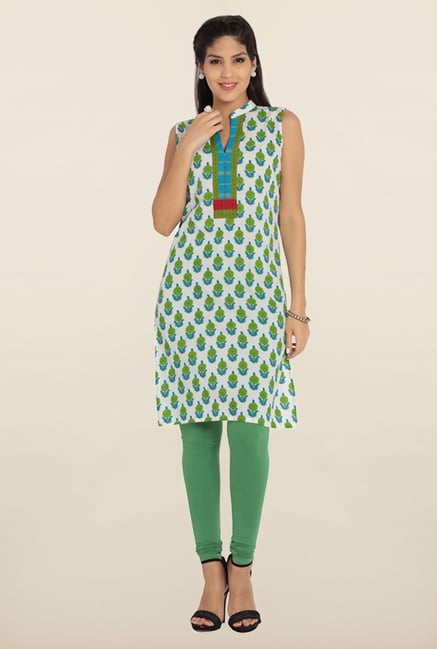Soch White & Green Printed Cotton Kurta Soch White & Green Printed Cotton Kurta