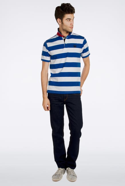 Provogue Blue Striped Polo T-Shirt Provogue Blue Striped Polo T-Shirt