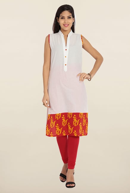 Soch White & Red Printed Cotton Kurta Soch White & Red Printed Cotton Kurta