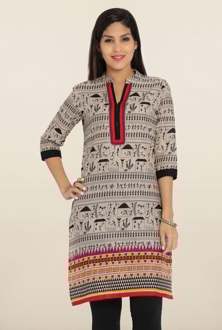 Soch Beige & Black Printed Cotton Kurta Soch Beige & Black Printed Cotton Kurta