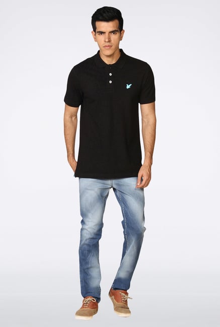 Provogue Black Solid Polo T-Shirt Provogue Black Solid Polo T-Shirt