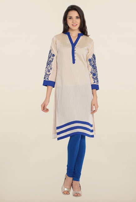 Soch Cream & Royal Blue Embroidered Kurta Soch Cream & Royal Blue Embroidered Kurta