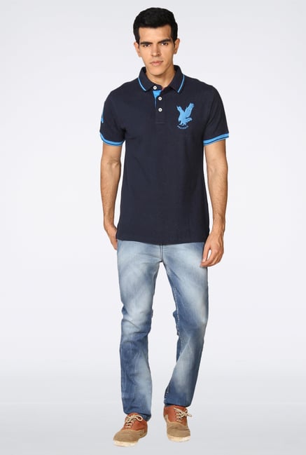 Provogue Navy Solid Polo T-Shirt Provogue Navy Solid Polo T-Shirt