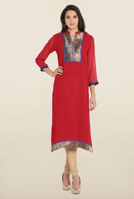 Soch Red & Gold Solid Kurta Soch Red & Gold Solid Kurta
