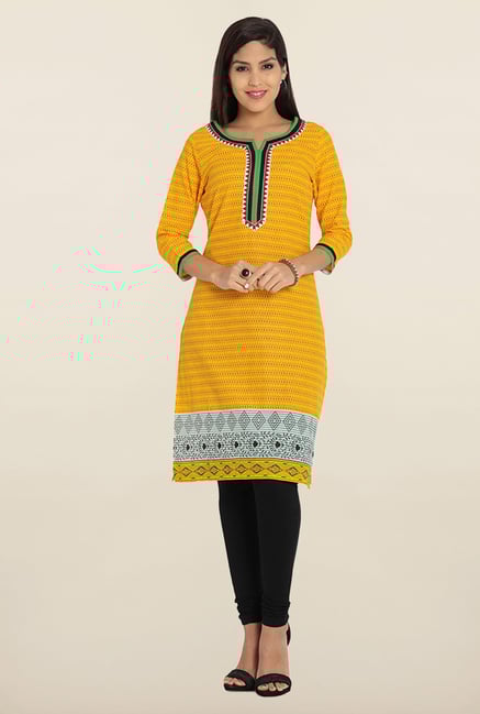 Soch Yellow Printed Cotton Kurta Soch Yellow Printed Cotton Kurta