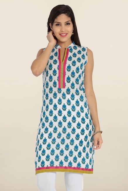 Soch White & Blue Printed Cotton Kurta Soch White & Blue Printed Cotton Kurta