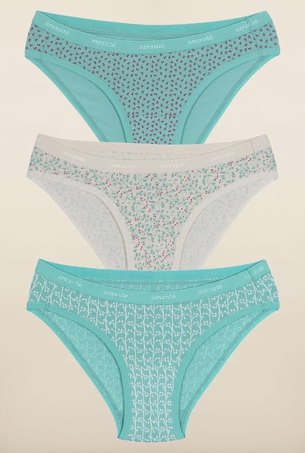 Amante Light Blue & White Printed Bikini Panties (Pack Of 3) Amante Light Blue & White Printed Bikini Panties (Pack Of 3)