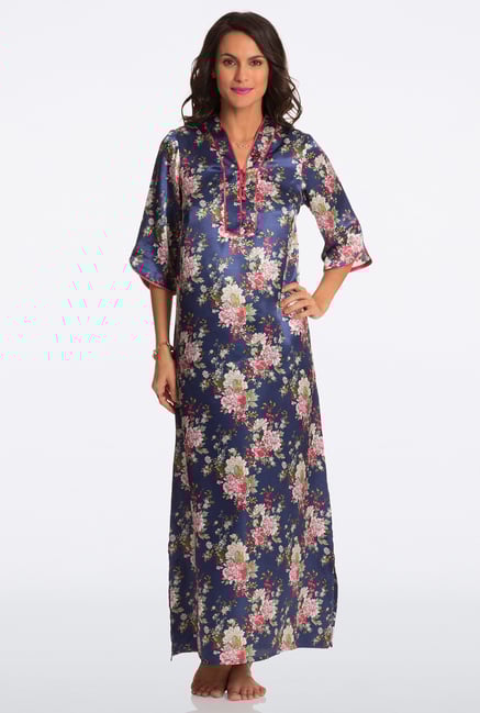 Pretty Secrets Blue Floral Print Night Gown Pretty Secrets Blue Floral Print Night Gown