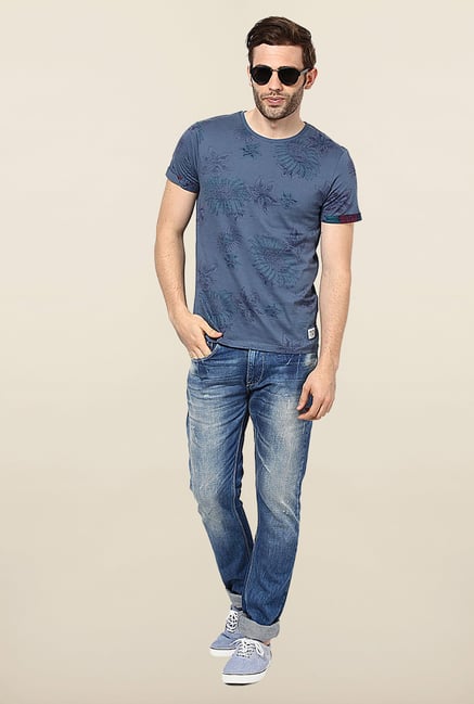 Jack & Jones Blue Floral Printed T-Shirt Jack & Jones Blue Floral Printed T-Shirt