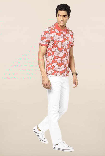 Jack & Jones Red Floral Printed Polo T-Shirt Jack & Jones Red Floral Printed Polo T-Shirt