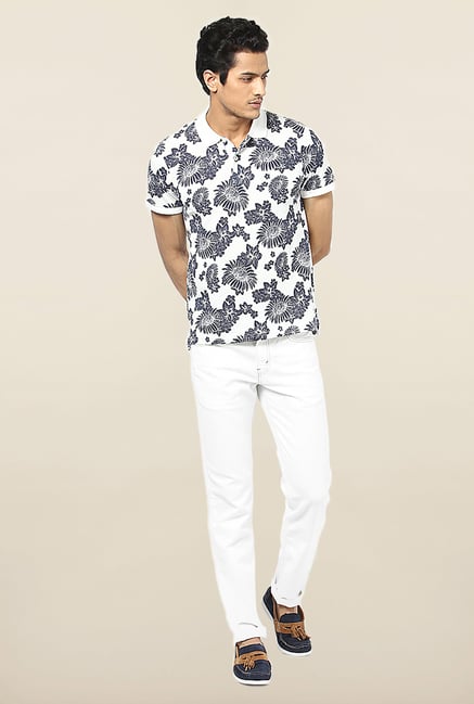 Jack & Jones White Floral Printed Polo T-Shirt Jack & Jones White Floral Printed Polo T-Shirt