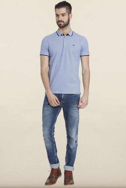 Jack & Jones Light Blue Solid Polo T-shirt Jack & Jones Light Blue Solid Polo T-shirt