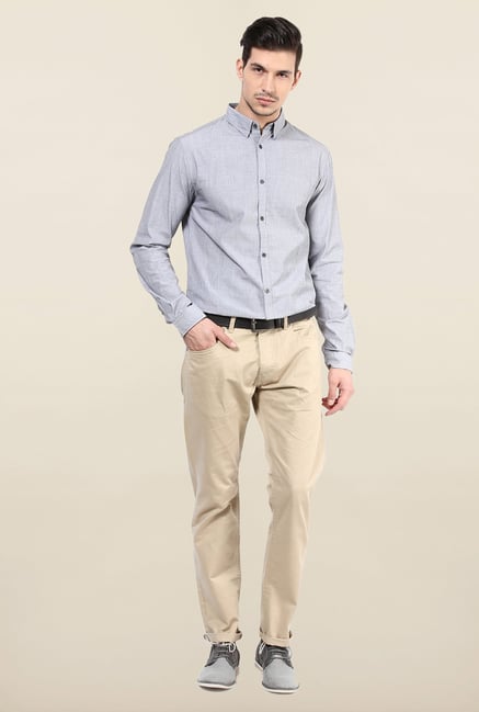 Jack & Jones Light Grey Solid Casual Shirt Jack & Jones Light Grey Solid Casual Shirt