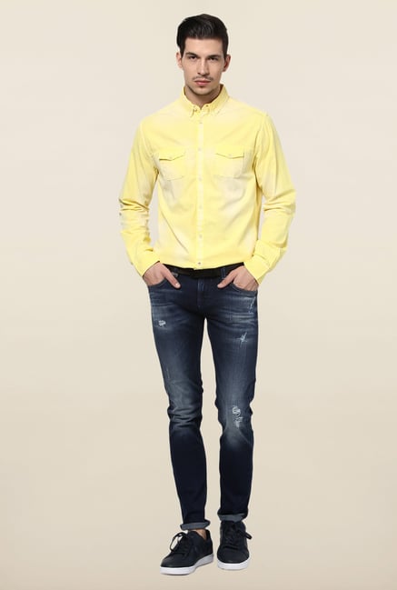 Jack & Jones Yellow Solid Casual Shirt Jack & Jones Yellow Solid Casual Shirt