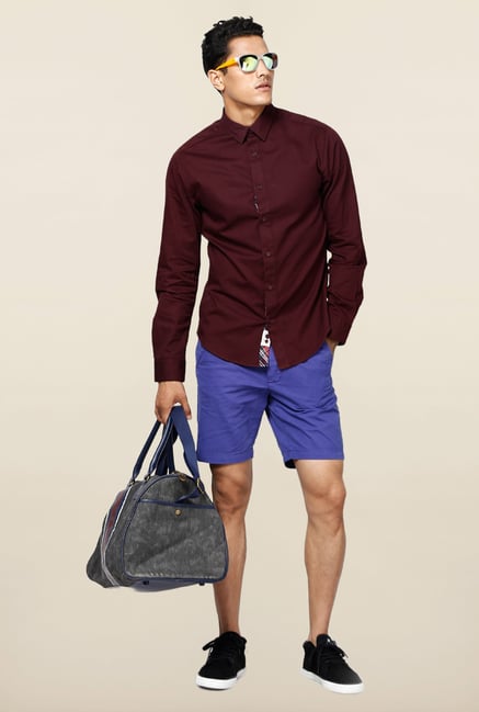 Jack & Jones Maroon Solid Casual Shirt Jack & Jones Maroon Solid Casual Shirt