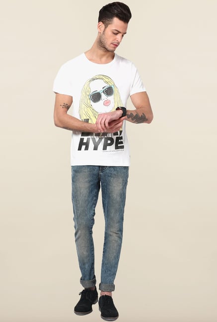 Jack & Jones White Printed Cotton T-Shirt Jack & Jones White Printed Cotton T-Shirt
