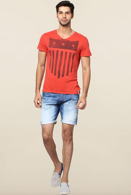 Jack & Jones Red Printed V-Neck T-Shirt Jack & Jones Red Printed V-Neck T-Shirt