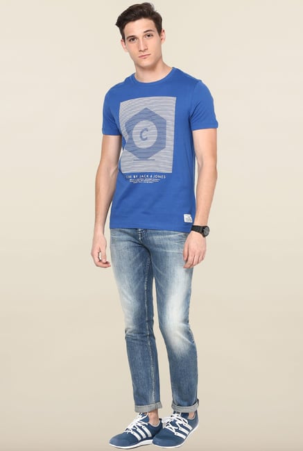 Jack & Jones Blue Printed Crew Neck T-Shirt Jack & Jones Blue Printed Crew Neck T-Shirt