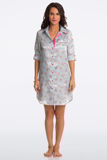 Pretty Secrets Aqua Floral Print Sleep Shirt Pretty Secrets Aqua Floral Print Sleep Shirt