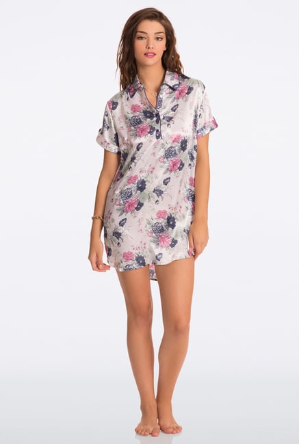 Pretty Secrets Ivory Floral Print Sleep Shirt Pretty Secrets Ivory Floral Print Sleep Shirt