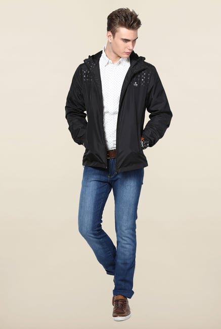 Jack & Jones Black Solid Hooded Jacket Jack & Jones Black Solid Hooded Jacket