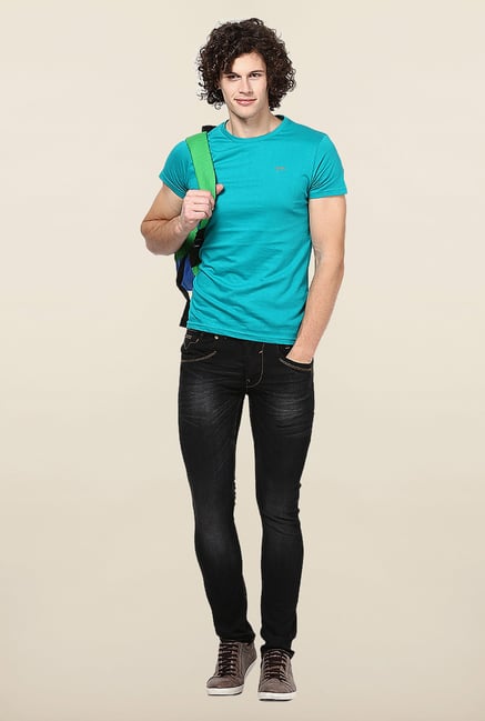 Jack & Jones Turquoise Solid T-Shirt Jack & Jones Turquoise Solid T-Shirt