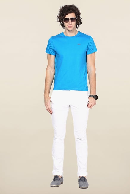 Jack & Jones Aqua Blue Solid T-Shirt Jack & Jones Aqua Blue Solid T-Shirt