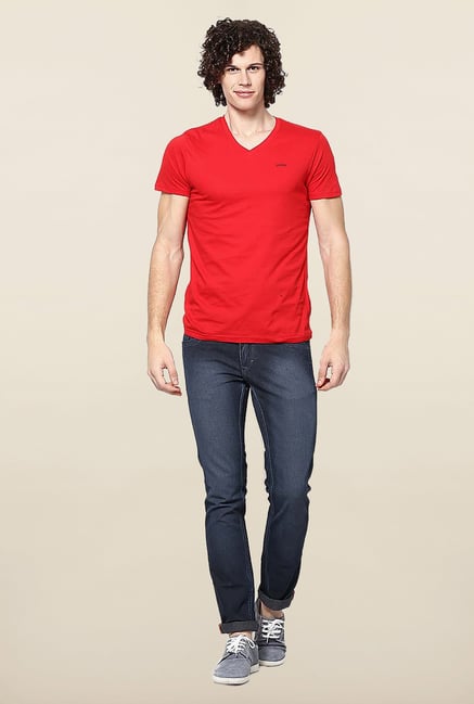 Jack & Jones Red Solid V-Neck T-Shirt Jack & Jones Red Solid V-Neck T-Shirt