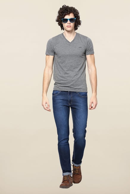Jack & Jones Grey Solid V-Neck T-Shirt Jack & Jones Grey Solid V-Neck T-Shirt