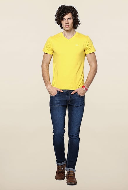 Jack & Jones Yellow Solid V-Neck T-Shirt Jack & Jones Yellow Solid V-Neck T-Shirt