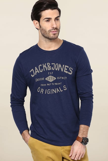 Jack & Jones Blue Printed Crew Neck T-Shirt Jack & Jones Blue Printed Crew Neck T-Shirt