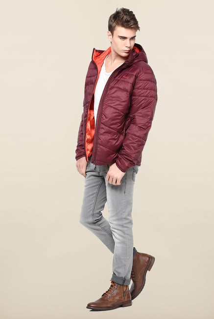 Jack & Jones Maroon Hooded Jacket Jack & Jones Maroon Hooded Jacket