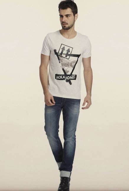 Jack & Jones White Graphic Printed Slim Fit T-Shirt Jack & Jones White Graphic Printed Slim Fit T-Shirt