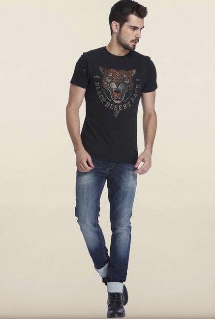 Jack & Jones Black Graphic Printed Crew Neck T-shirt Jack & Jones Black Graphic Printed Crew Neck T-shirt