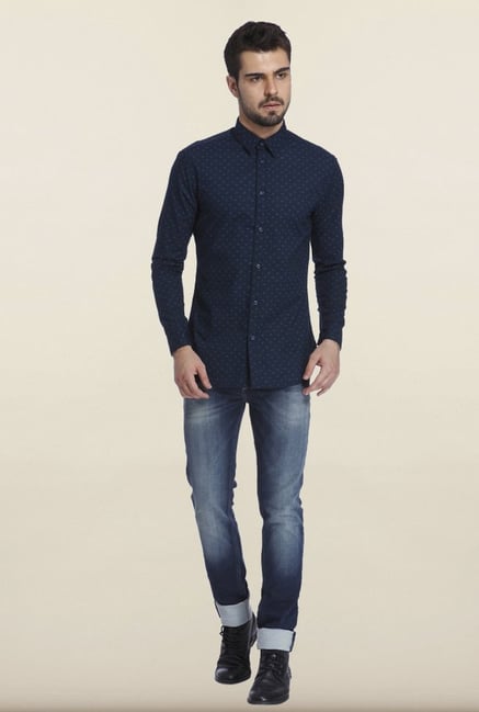 Jack & Jones Navy Printed Casual Shirt Jack & Jones Navy Printed Casual Shirt