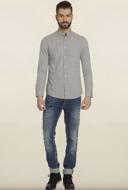 Jack & Jones Light Grey Solid Casual Shirt Jack & Jones Light Grey Solid Casual Shirt