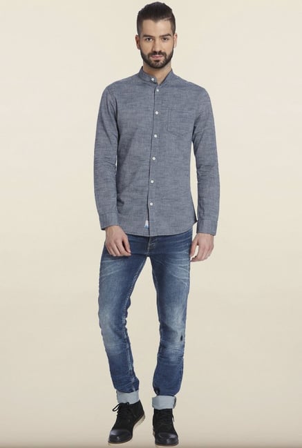 Jack & Jones Grey Solid Cotton Casual Shirt Jack & Jones Grey Solid Cotton Casual Shirt