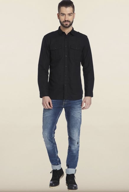 Jack & Jones Black Solid Casual Shirt Jack & Jones Black Solid Casual Shirt