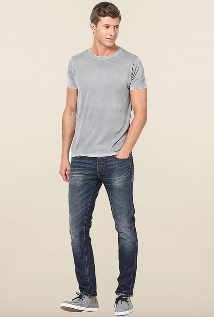 Jack & Jones Light Grey Solid Crew Neck T-Shirt Jack & Jones Light Grey Solid Crew Neck T-Shirt