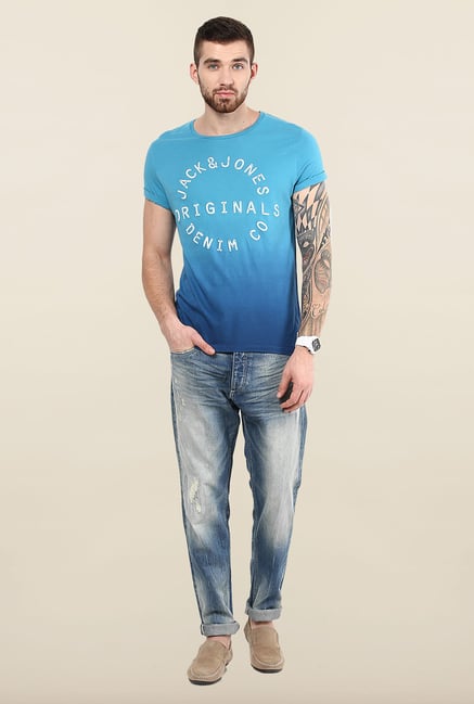 Jack & Jones Blue Ombre Round Neck T-Shirt Jack & Jones Blue Ombre Round Neck T-Shirt