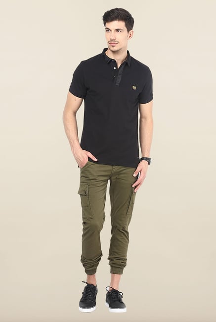Jack & Jones Green Solid Cotton Cargo Jack & Jones Green Solid Cotton Cargo