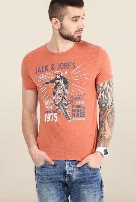 Jack & Jones Orange Round Neck T-Shirt Jack & Jones Orange Round Neck T-Shirt